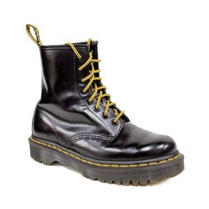 Dr. Martens 1460 Bex Smooth Leather Platform Boots Black Yellow Stitching Size 7